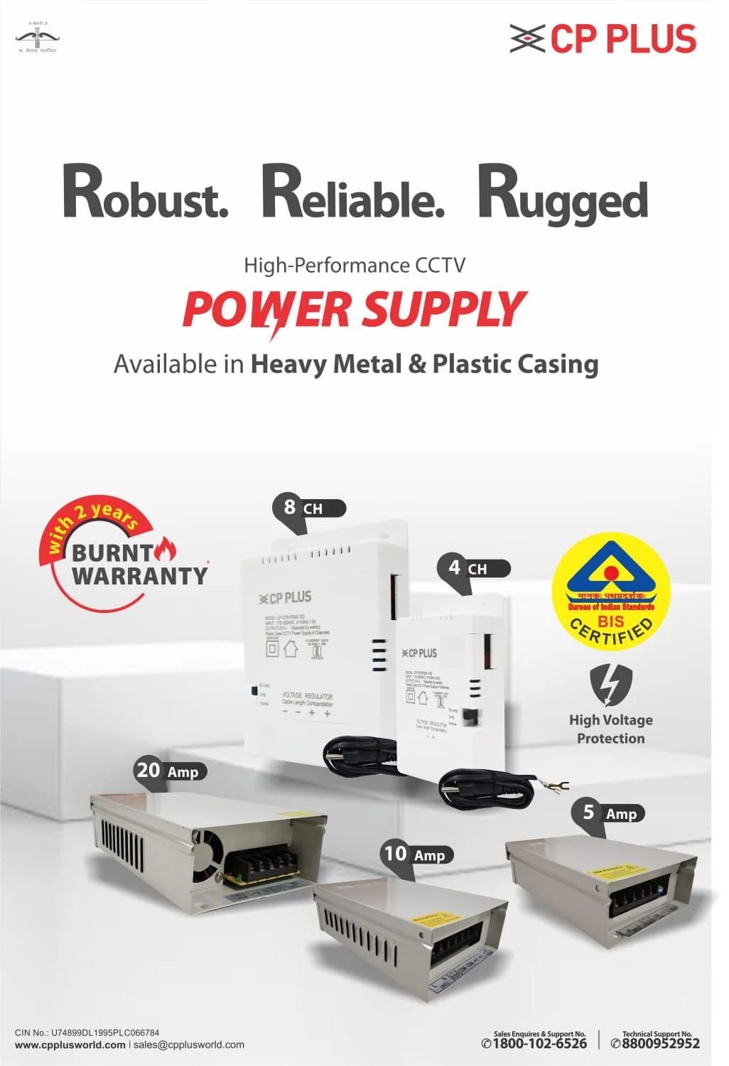 Robust - Reliable - Rugged - High Performance CP PLUS CCTV Power Supply.